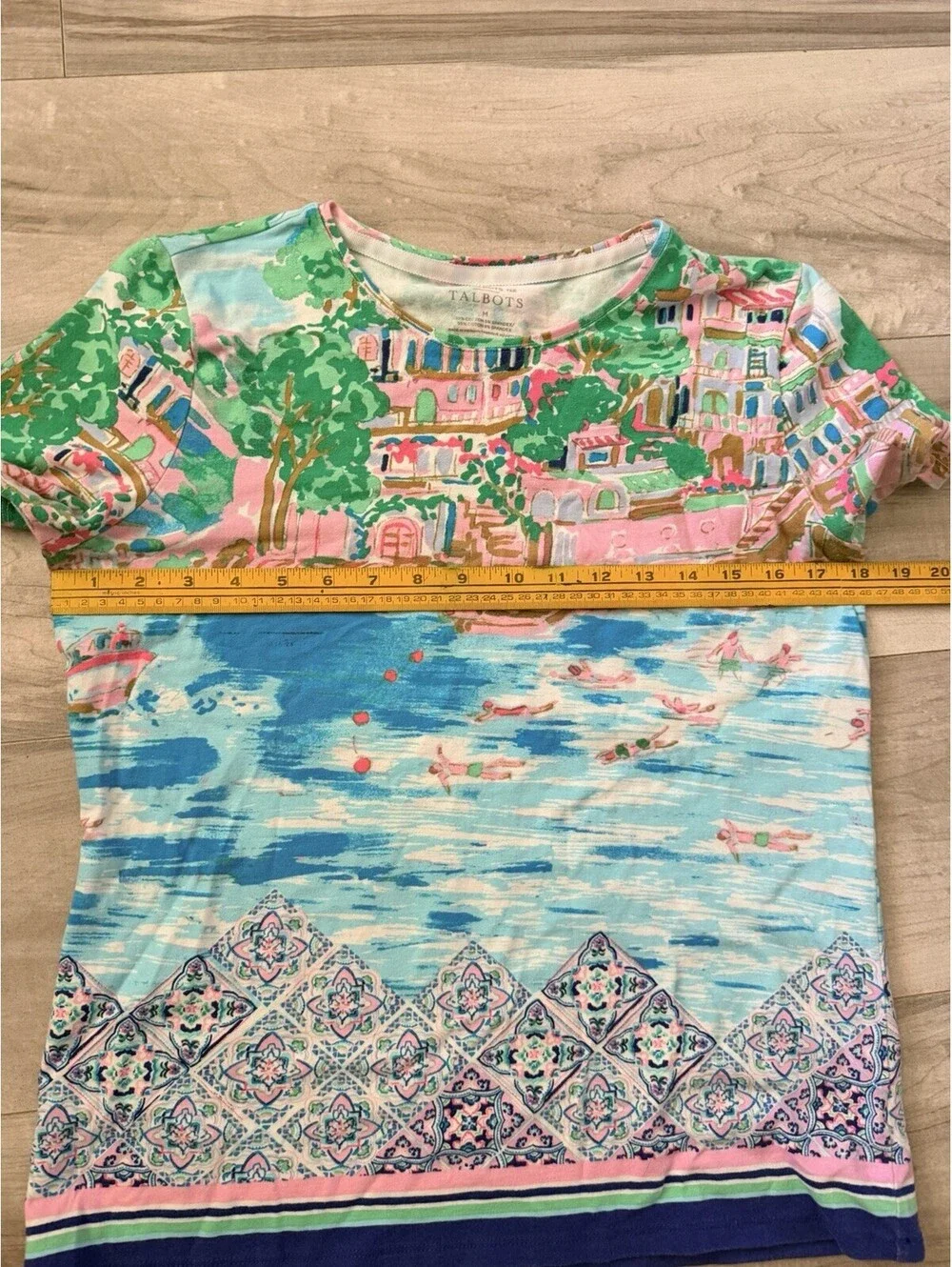 Talbots Cotton/Spandex Lake Como Destination Print Short Sleeve T-Shirt Size MED - Picture 4 of 5